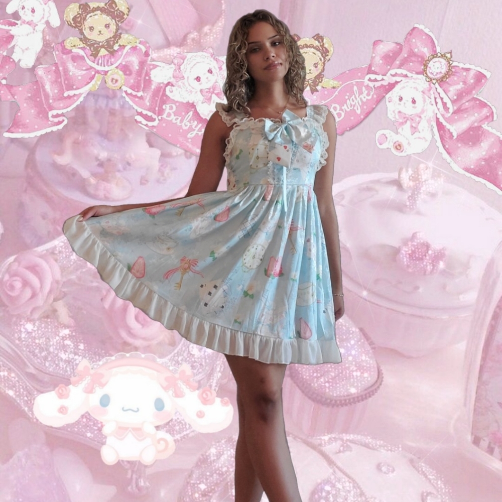 NWT Blue Lolita Dress w/ Matching Headband and Bow